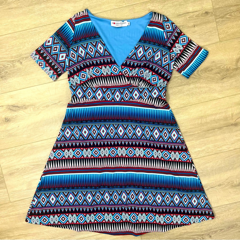 Poppy & Bloom Dress size 12 0X Geometric Print Made In USA A-Line